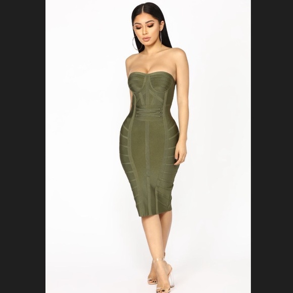 Fashion Nova Dresses & Skirts - Give Me A Hint Bandage Dress Olive Size M